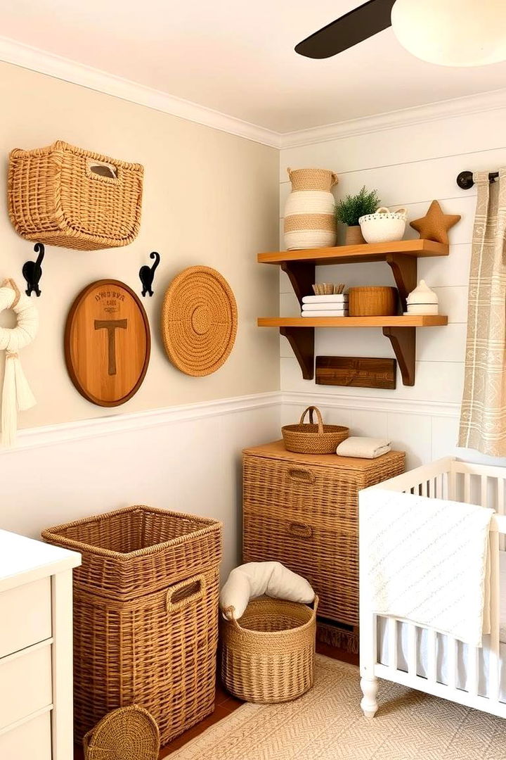 Natural Wicker and Basket Storage - 22 Farmhouse Nursery Ideas