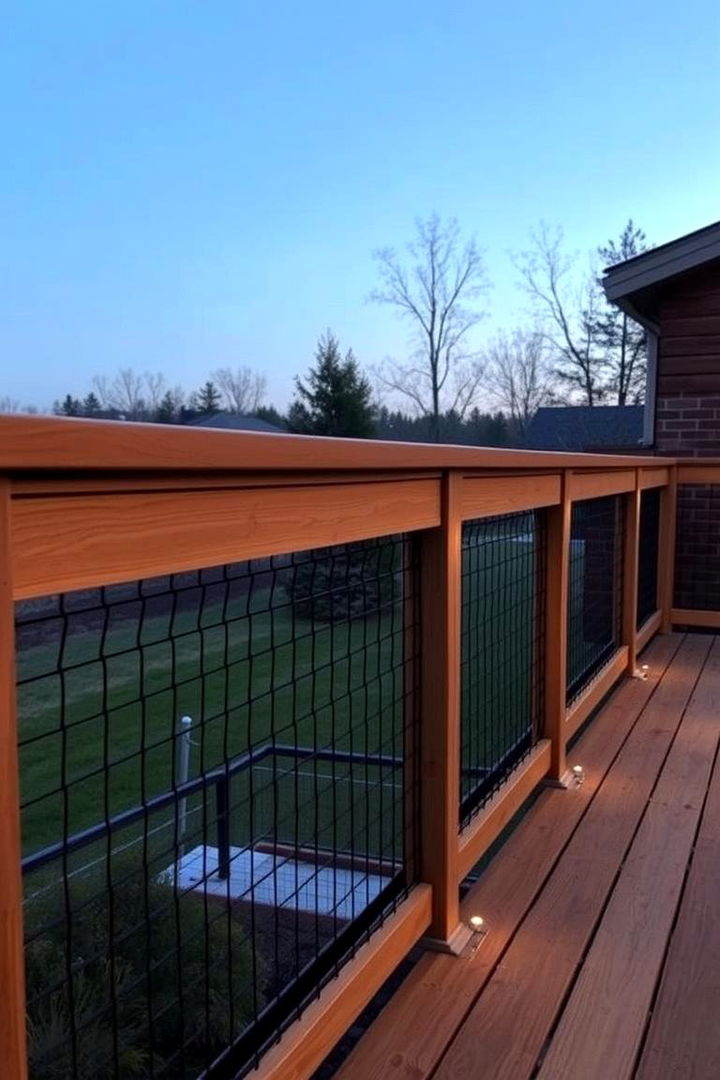 Natural Wood Accented Hog Wire - 22 Hog Wire Deck Railing Ideas