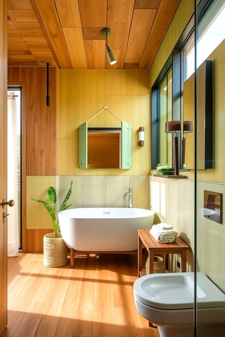 Natural Wood Accents - 22 Yellow and Green Bathroom Ideas