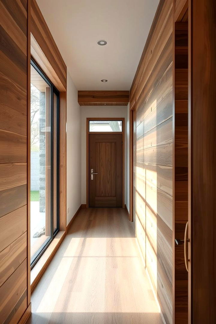 Natural Wood Accents - 22 Green Hallway Ideas
