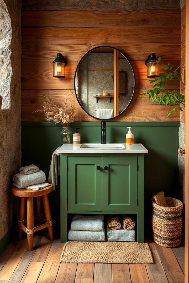 Natural Wood Accents Integration - 22 Bathroom With Green Vanity