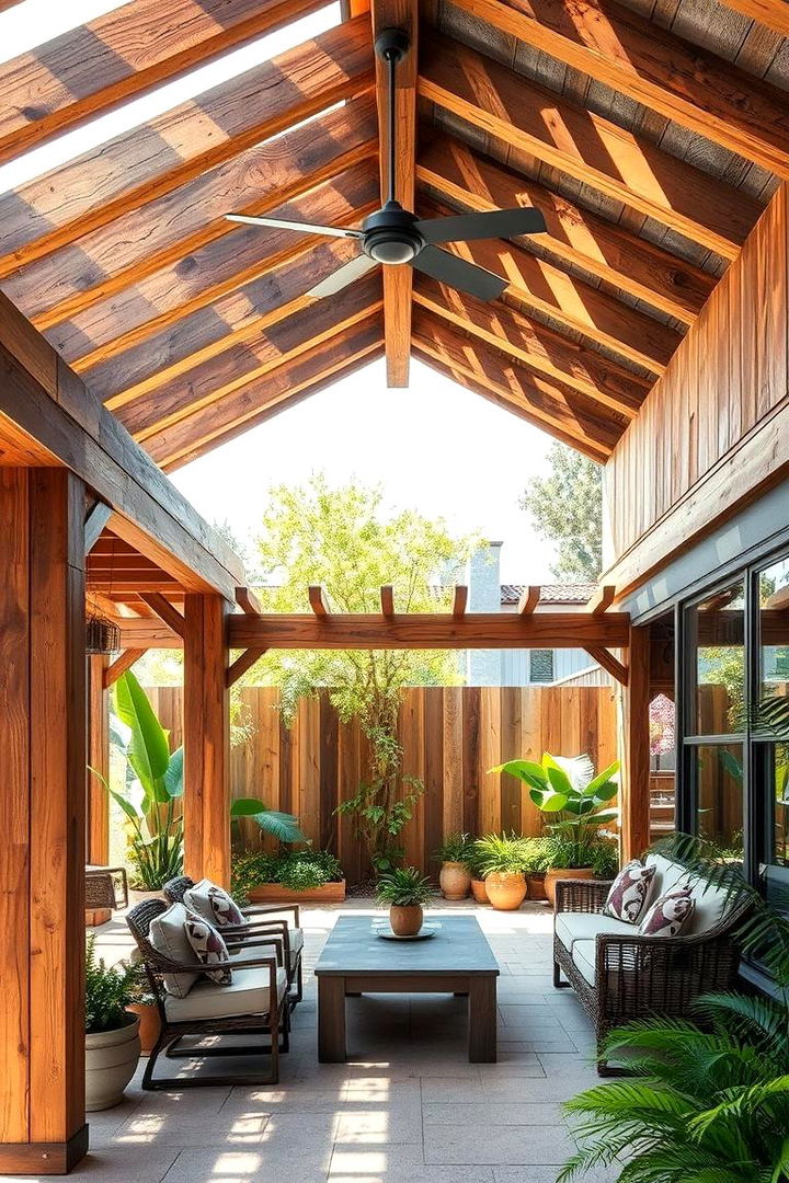 Natural Wood Element Emphasis - 22 Front Yard Patio Ideas