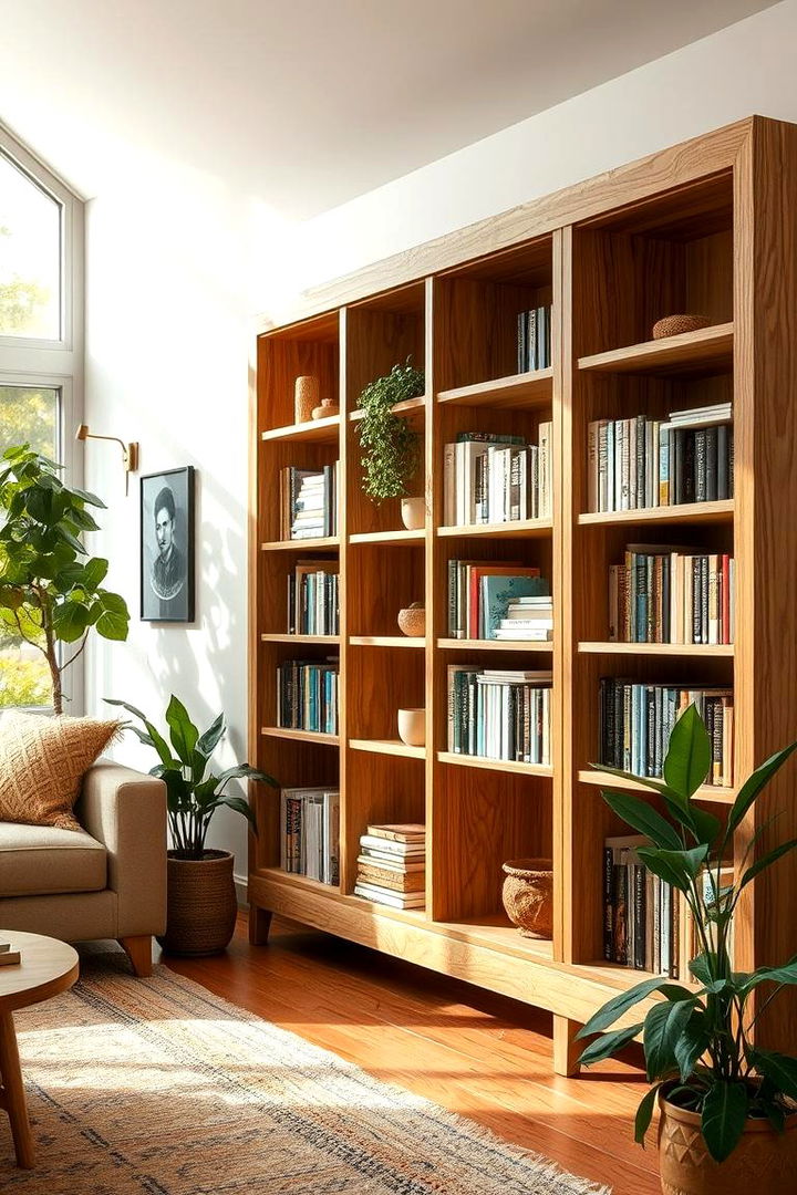 Natural Wood Warmth - 22 Living Room Bookshelf Ideas