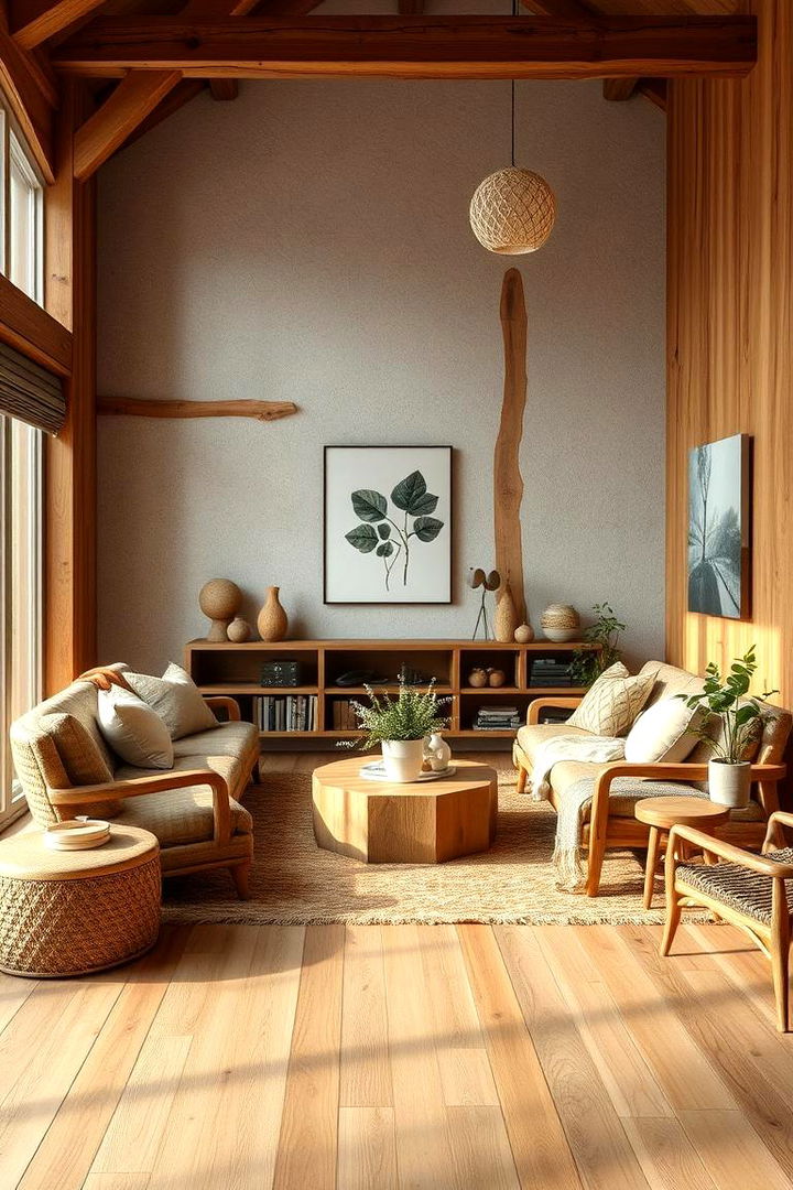 Natural Wooden Accents - 22 Colorful Boho Living Room Ideas