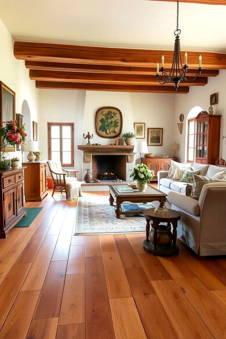 Natural Wooden Flooring - 22 Tuscan Living Room Ideas