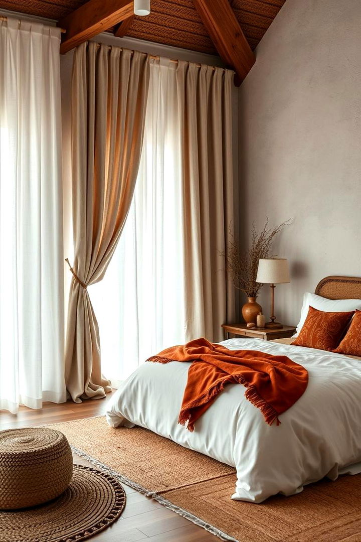 Natural and Textured Fabrics Enhancing Warmth - 22 Burnt Orange Bedroom Ideas