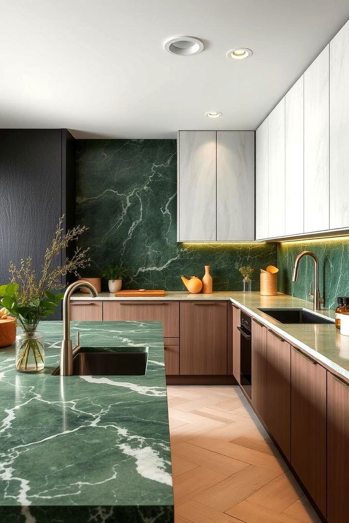 Naturalistic Green Marble Integration - 22 Green Marble Countertop Design Ideas