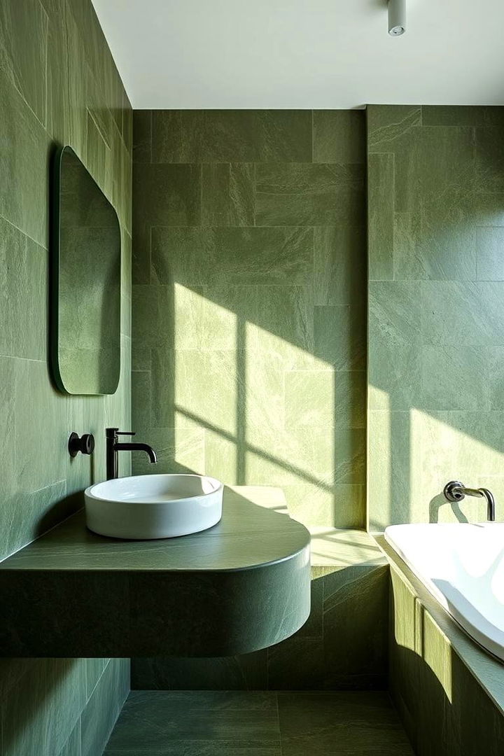 Naturally Textured Green Surfaces - 22 Green Tile Bathroom Ideas
