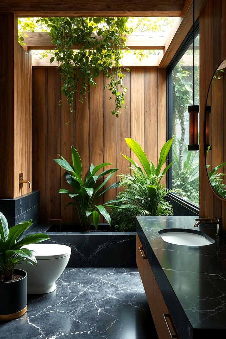 Nature Fusion Organic Elements in Black Marble Bathrooms - 22 Black Marble Bathrooms