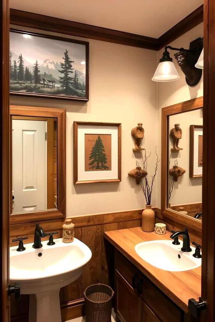 Nature Gallery with Cabin Art - 22 Log Cabin Bathroom Ideas