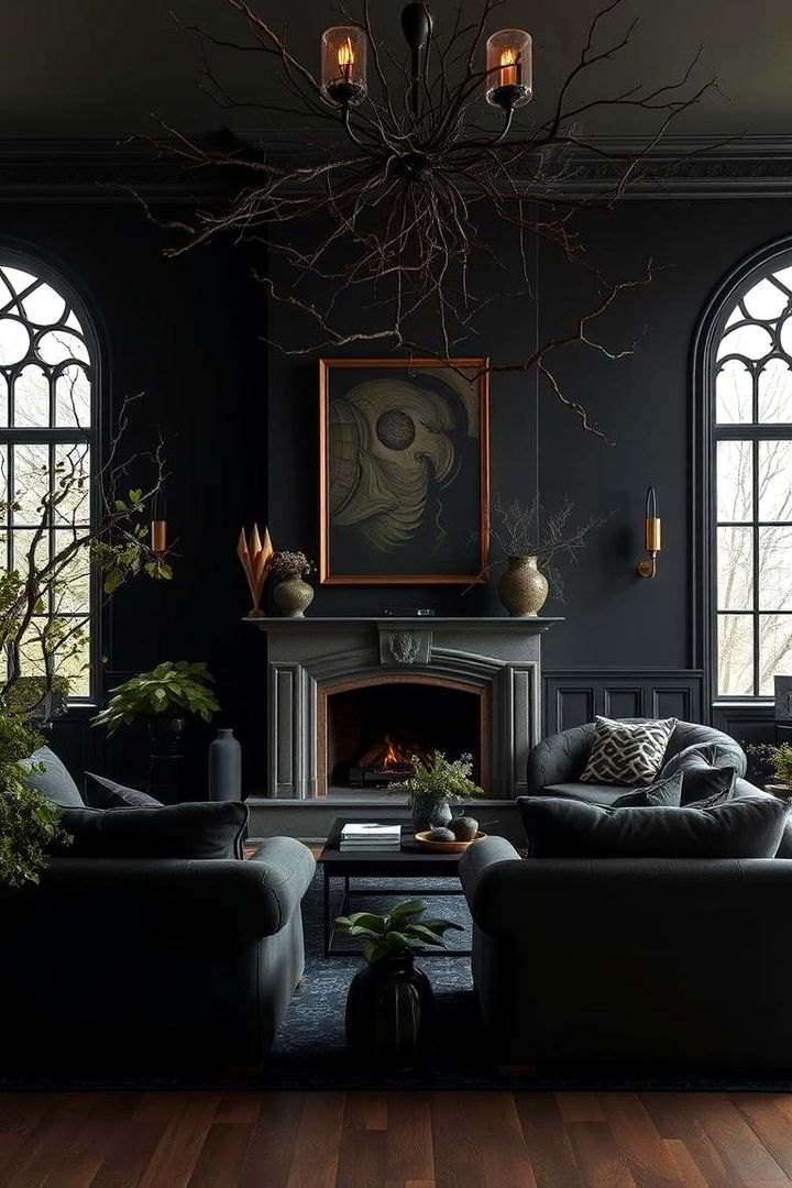 Nature Infused Gothic Accents - 22 Gothic Living Room Ideas