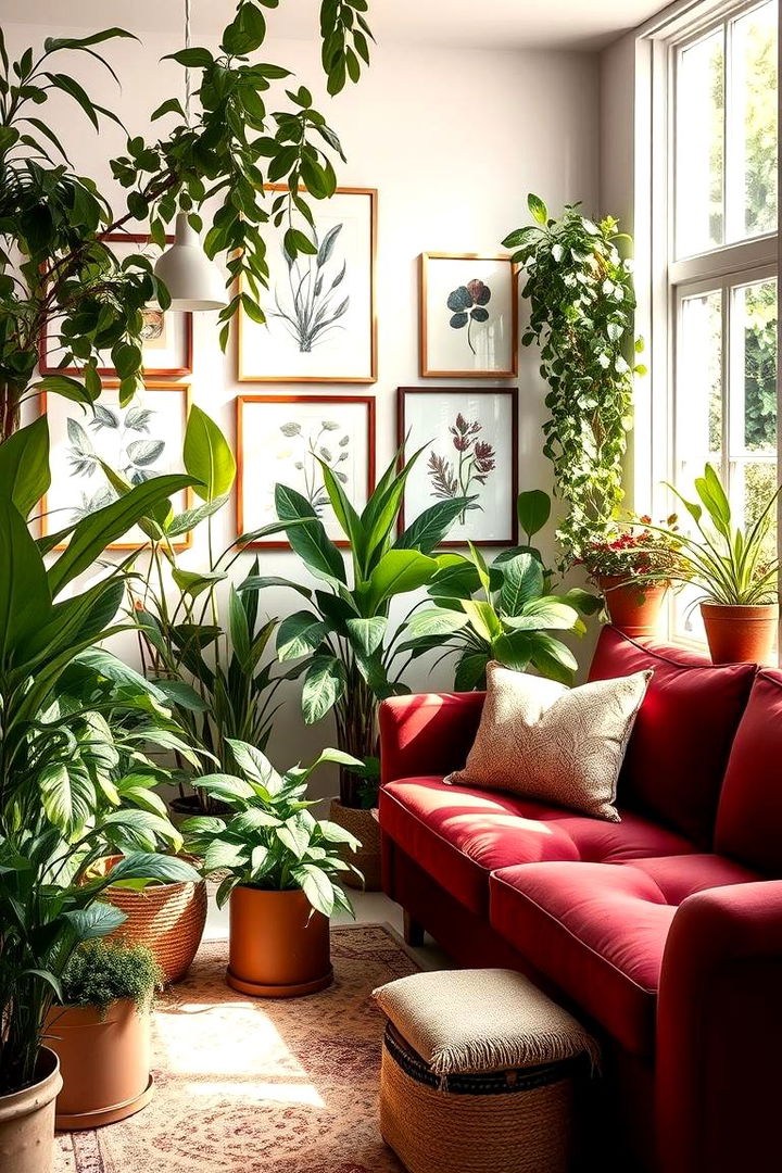 Nature Infused Indoors with Plants - 22 Burgundy Sofa Living Room Ideas