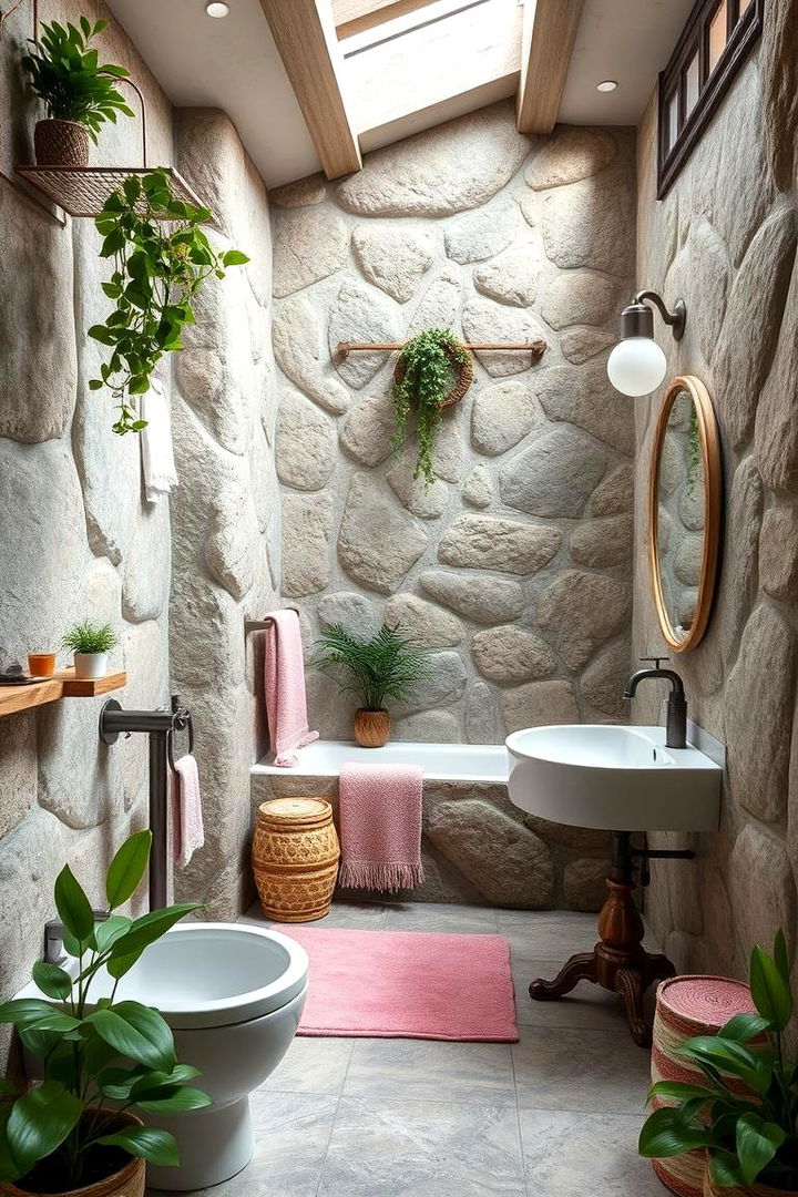 Nature Inspired Bathroom with Organic Elements - 22 Pink and Green Bathroom Design Ideas