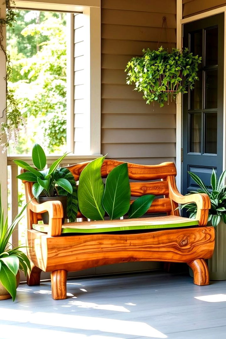 Nature Inspired Green Accents Bench - 22 Front Porch Bench Ideas