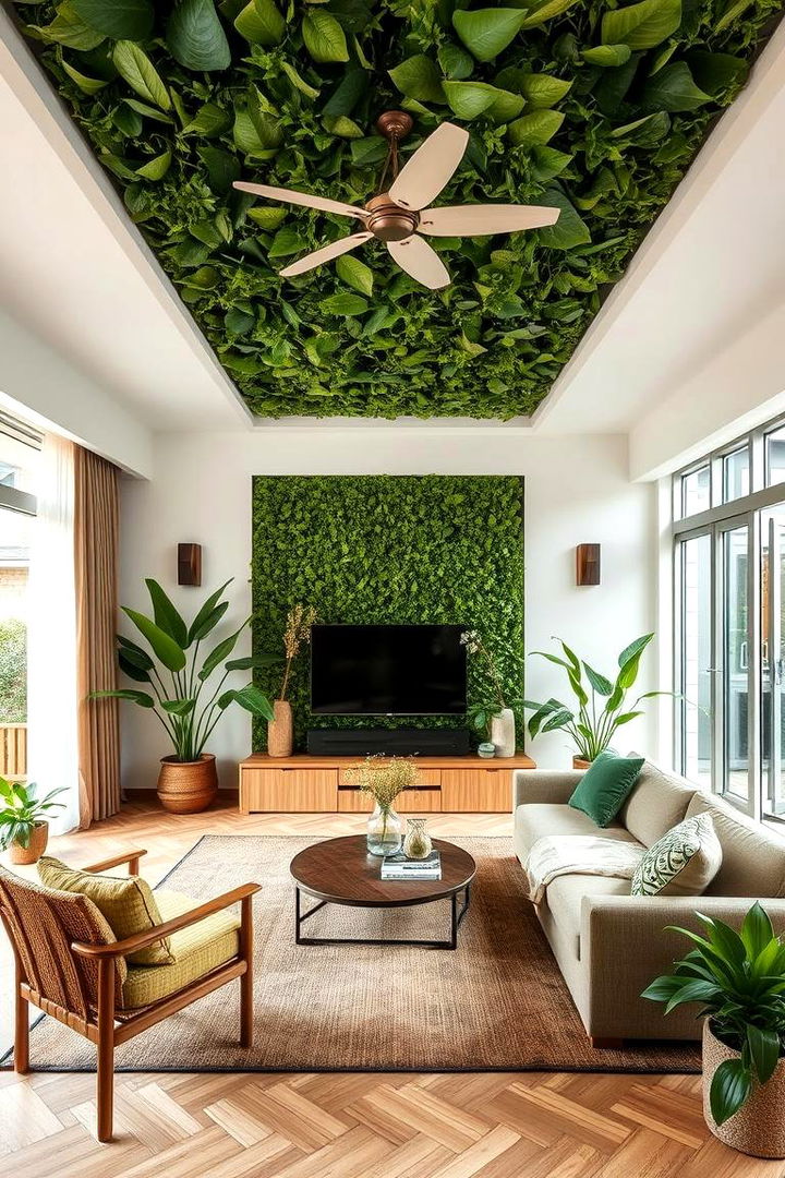 Nature Inspired Green Ceilings for Eco Chic Vibes - 22 Living Room Ceiling Ideas