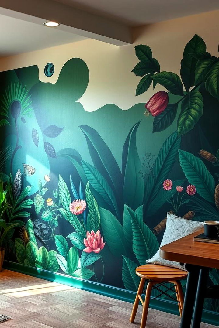 Nature Inspired Murals - 22 Dark Green Living Room Ideas