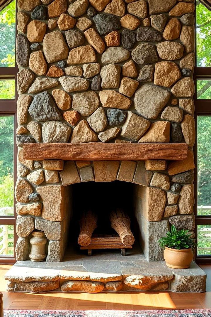 Nature Inspired Organic Stone Design - 22 Floor to Ceiling Stone Fireplace Ideas