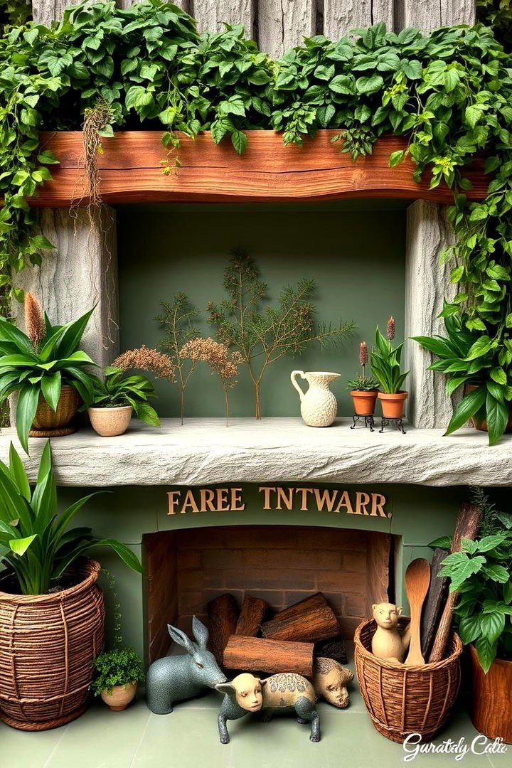 Nature Inspired Sage Green Hearth with Greenery - 22 Sage Green Fireplace Ideas