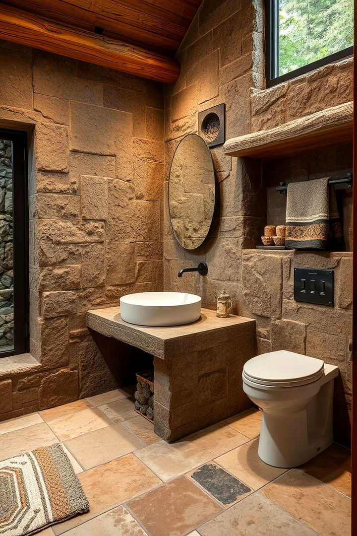 Nature Inspired Stone Finishes - 22 Log Cabin Bathroom Ideas