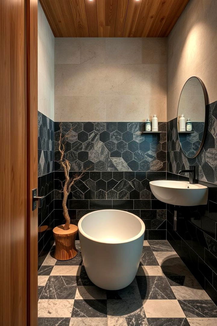 Nature Inspired Tile Patterns - 22 Black and Wood Bathroom Ideas
