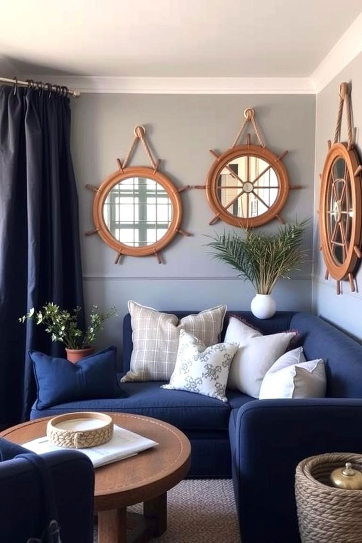 Nautical Accents - 22 Navy Living Room Ideas