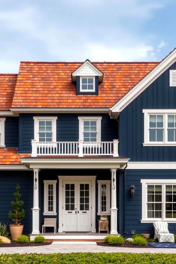 Nautical Theme - 22 blue exterior home with a brown roof ideas