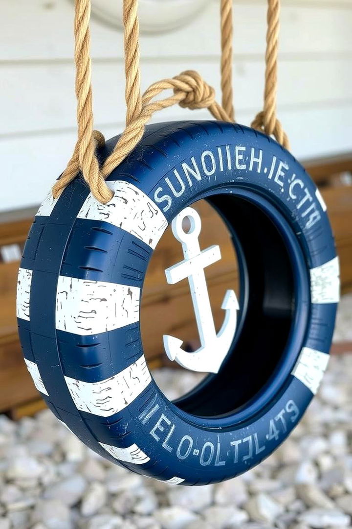 Nautical Themed Tire Swing - 22 Tire Swing Ideas