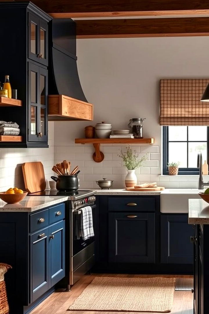 Navy Blue and Wood Warmth - 22 Navy Blue Kitchen Cabinets Ideas