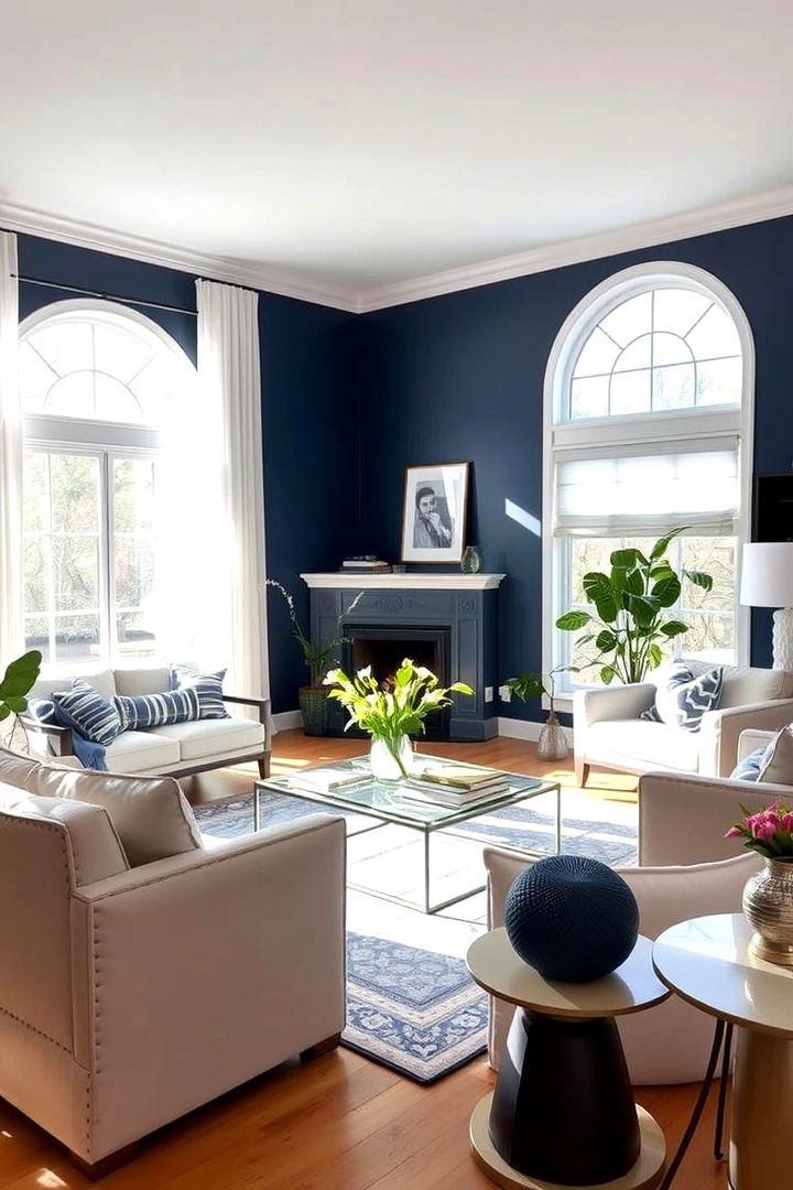 Navy Living Room with Natural Light - 22 Navy Living Room Ideas