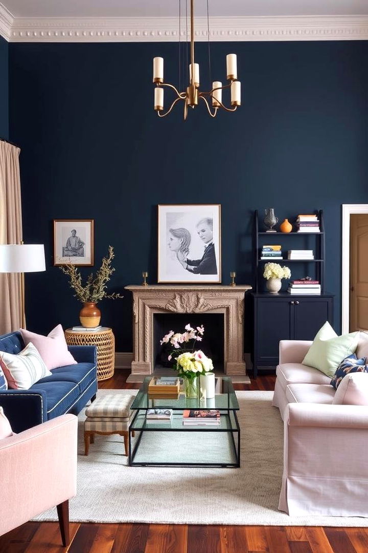 Navy and Pastel Harmony - 22 Navy Living Room Ideas