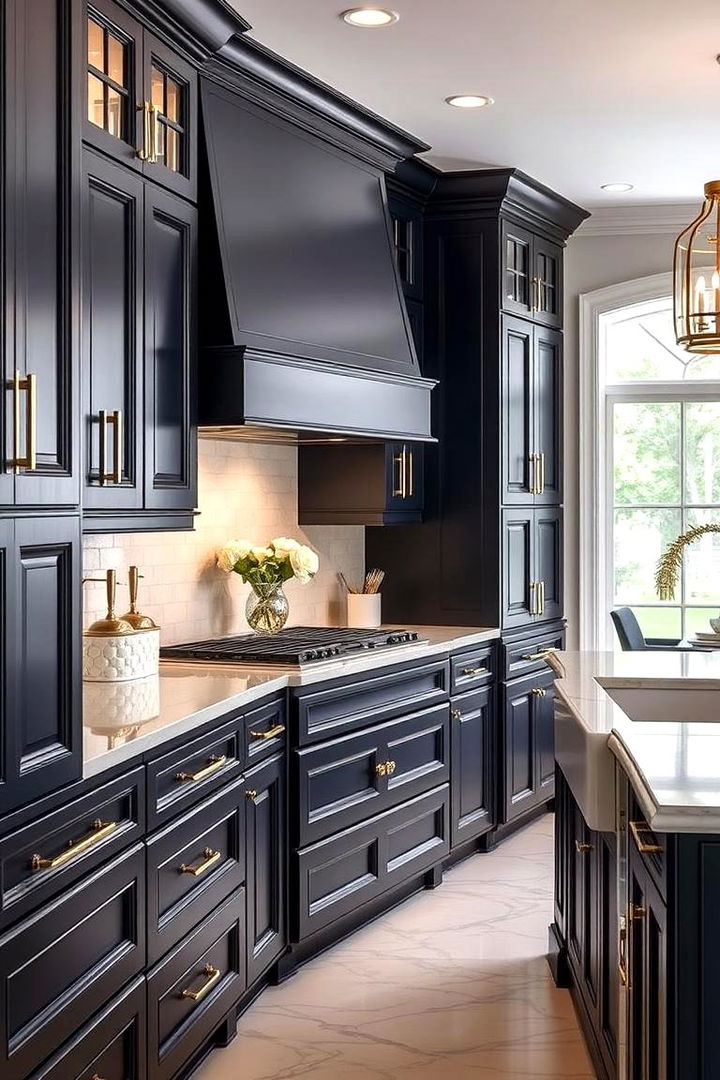 Navy with Golden Accents - 22 Navy Blue Kitchen Cabinets Ideas