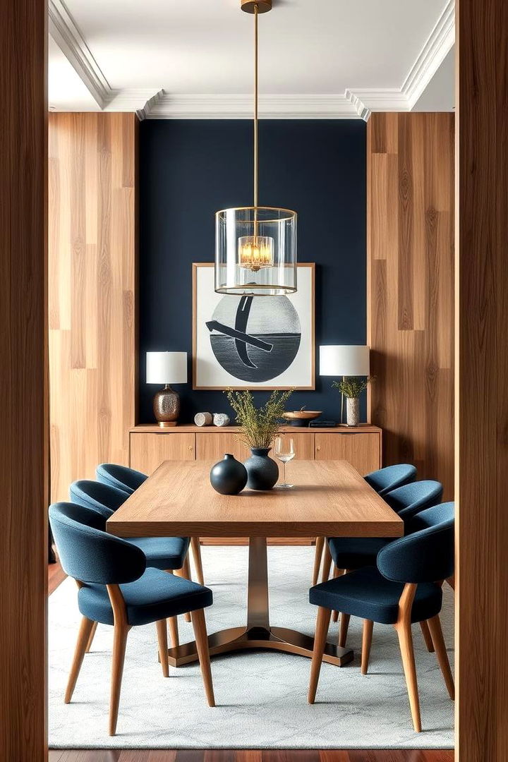 Navy with Natural Wood - 22 Navy Blue Dining Room Ideas