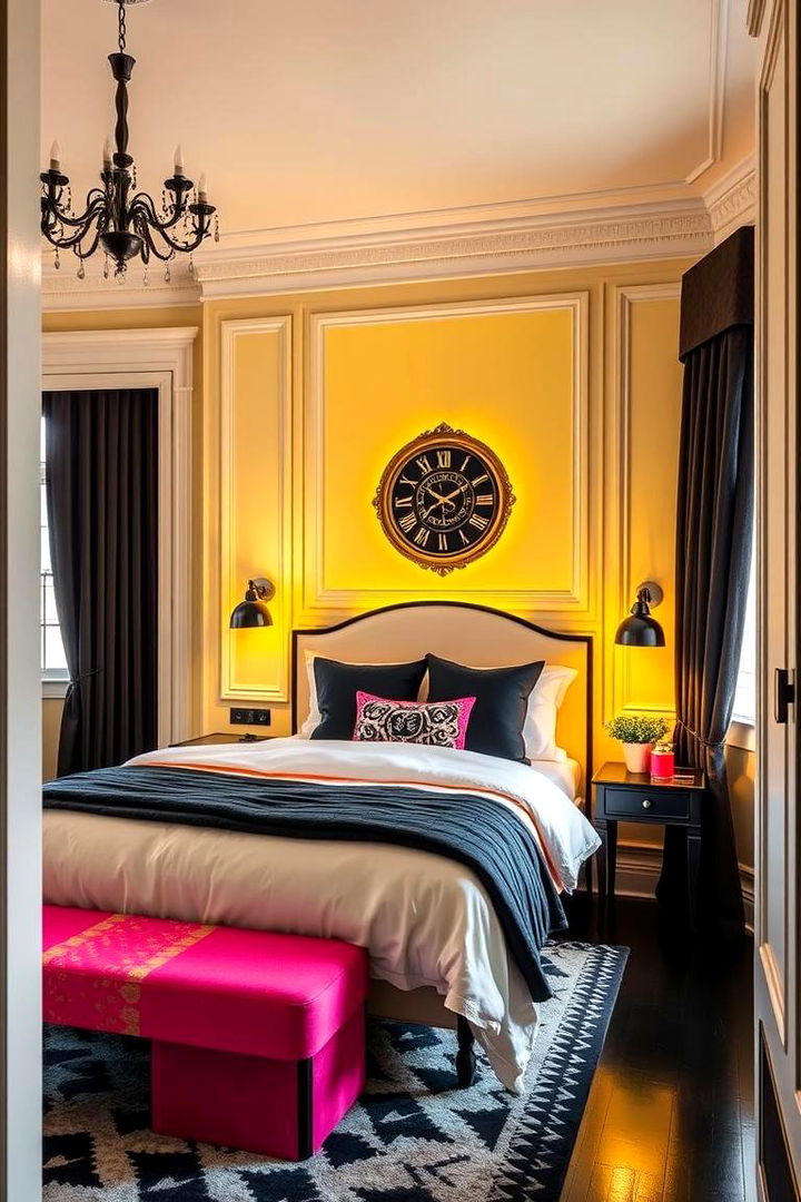 Neon Highlights in a Monochrome Mix - 22 Cream and Black Bedroom Ideas