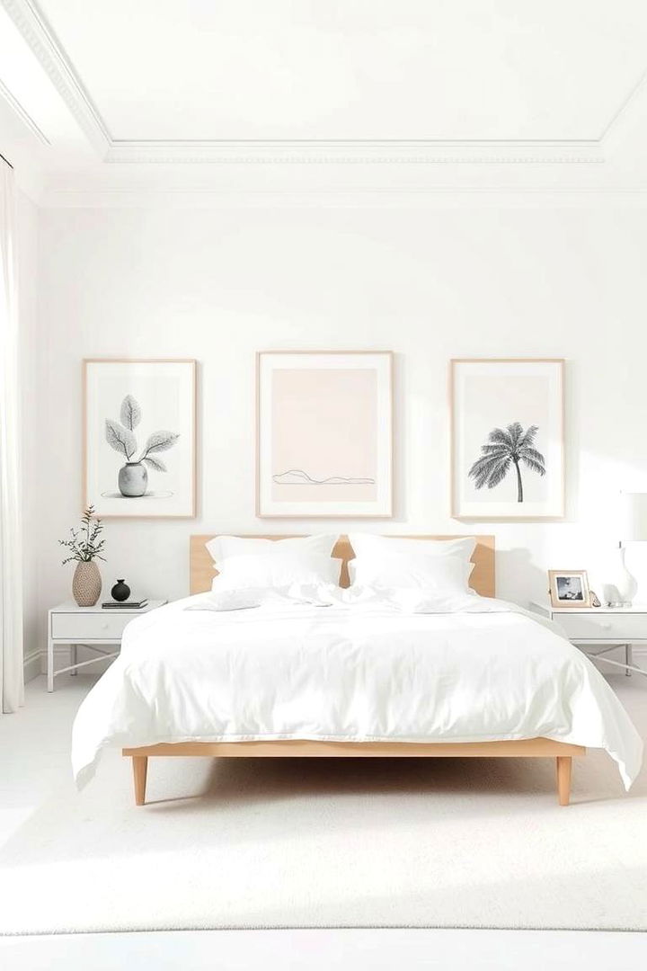 Neutral Artwork Displays - 22 Small White Bedroom Ideas