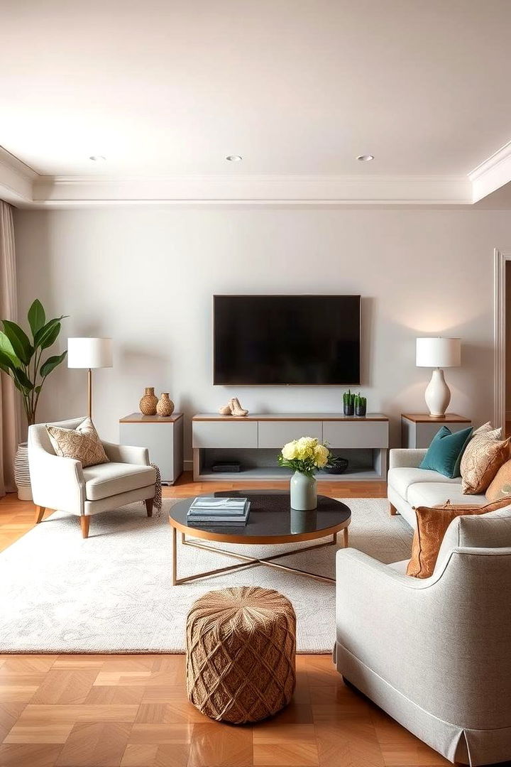 Neutral Color Schemes with Strategic Accents - 22 Budget Apartment Living Room Ideas