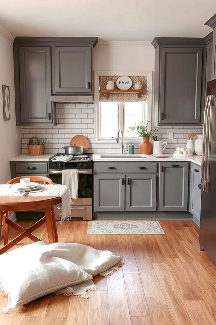 Neutral Palette and Warm Textures - 22 Farmhouse Kitchen With Gray Cabinets Ideas