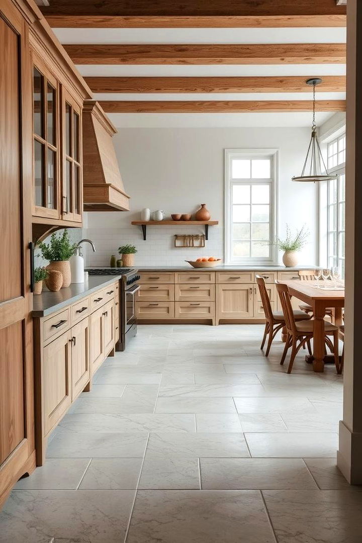 Neutral Stone Flooring - 22 Farmhouse Bathroom Ideas
