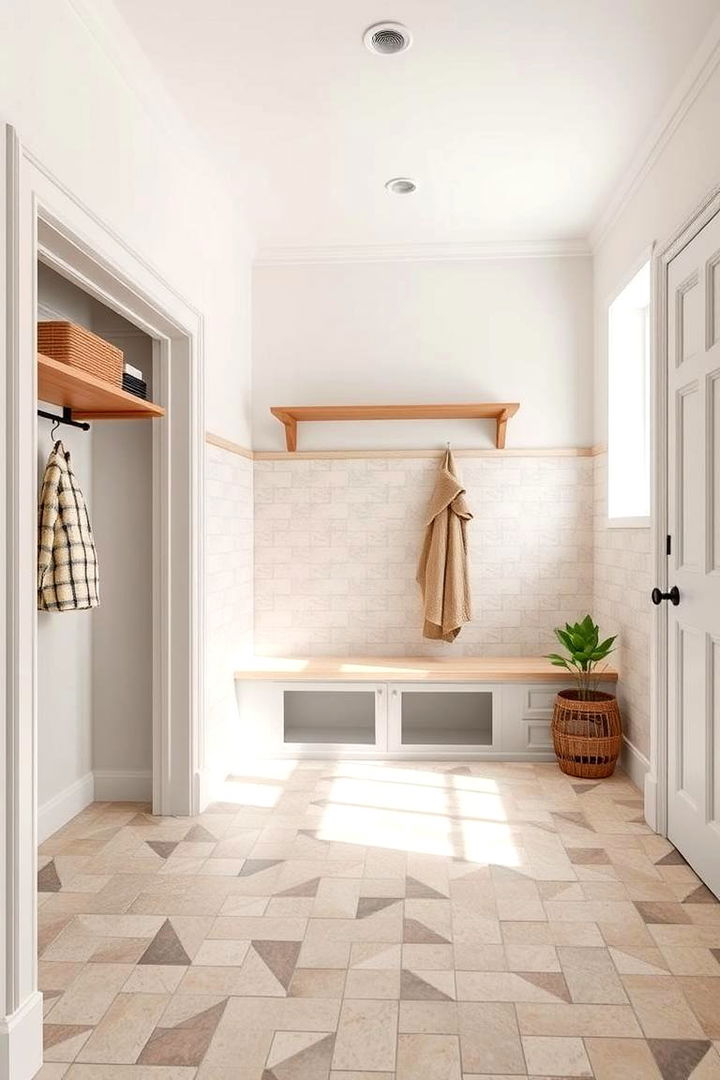 Neutral Tone Mixed Tiles for Timeless Versatility - 22 Mudroom Tile Floor Ideas