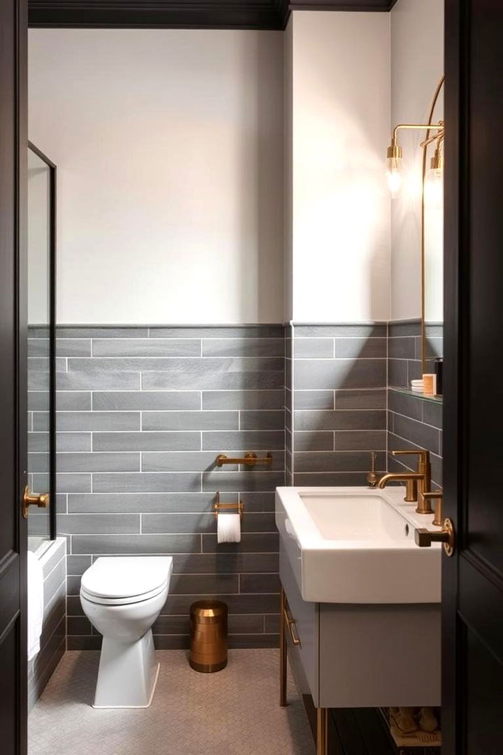 Neutral with Brass Accents - 22 Grey Tile Bathroom Ideas