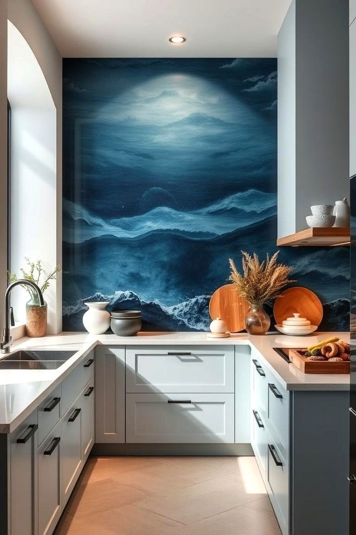 Ocean Inspired Feature Wall - 22 Blue Kitchen Ideas