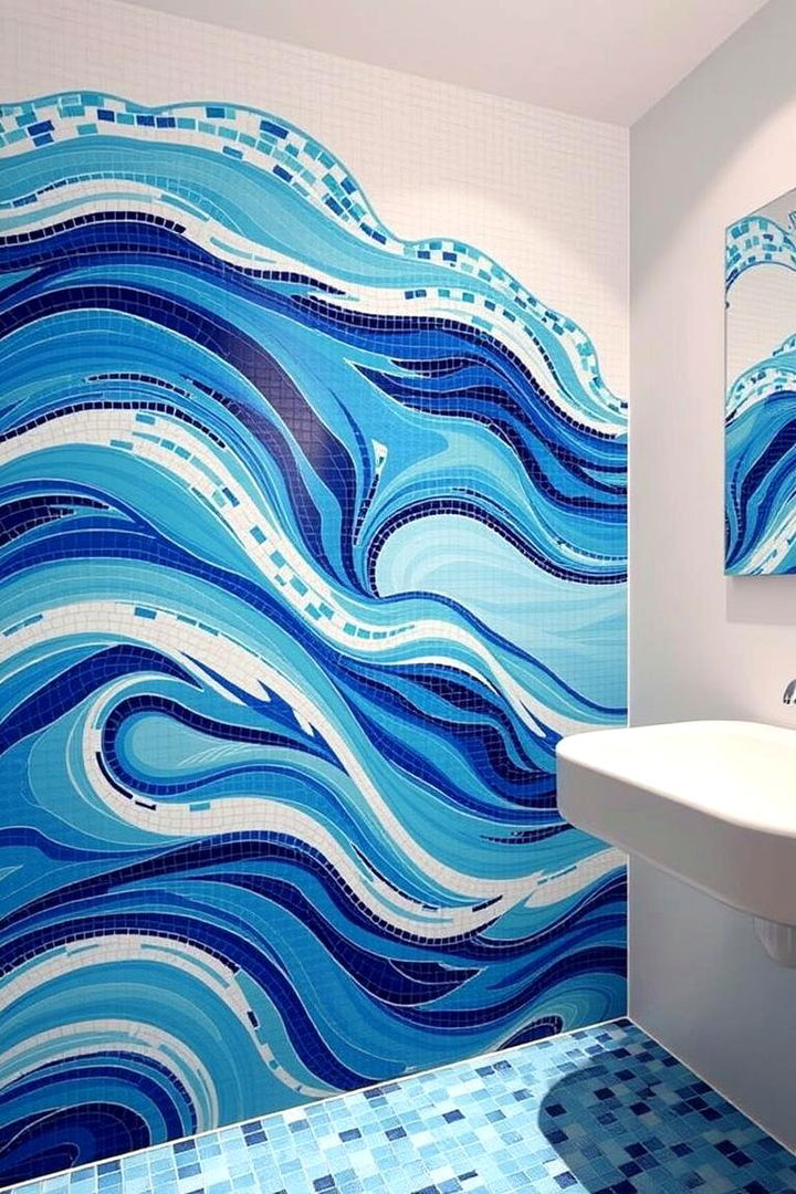 Ocean Wave Inspired Mosaic - 22 Bathroom Mosaic Floor Tile Ideas