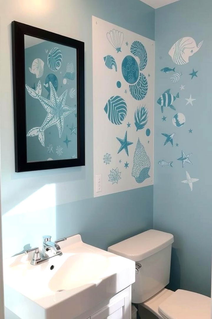 Oceanic Stencil Art - 22 Bathroom Art Ideas