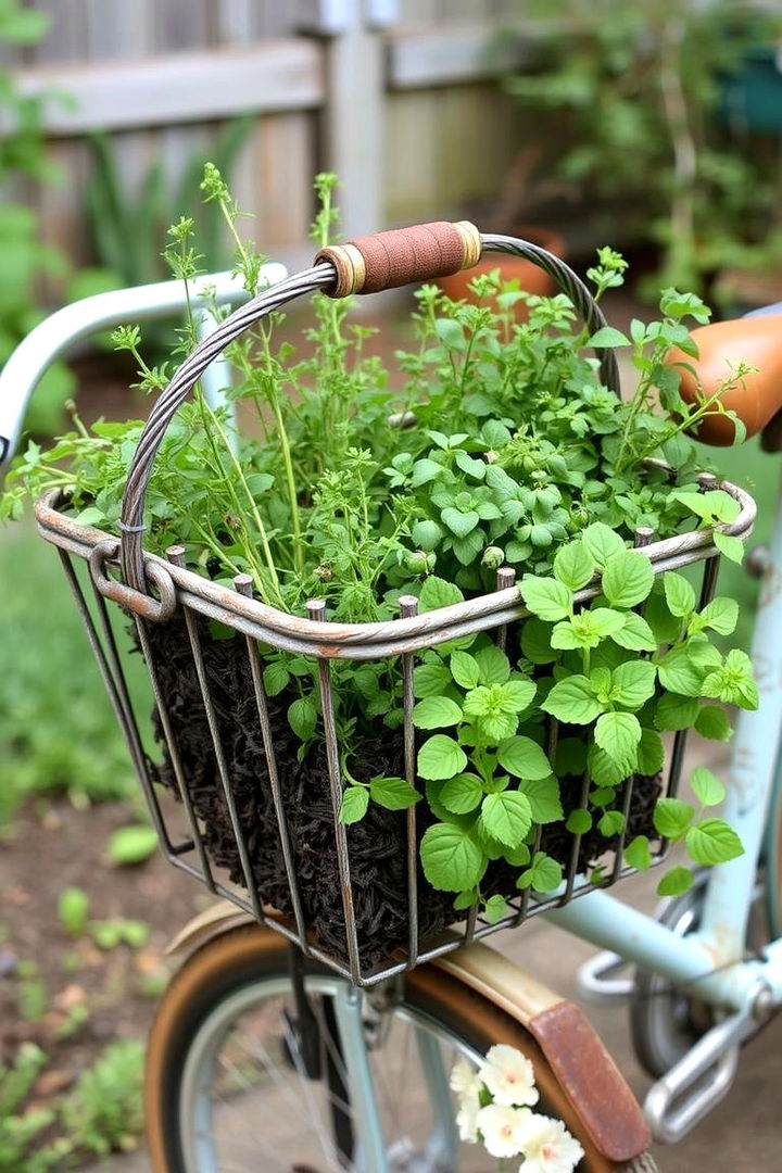 Old Bike Basket Herb Gardens - 22 Old Bicycle Garden Ideas