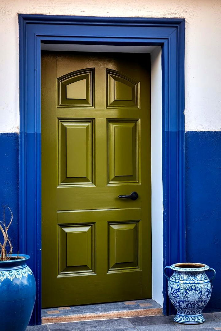 Olive Green and Deep Blue Harmony - 22 Olive Green Front Door Ideas