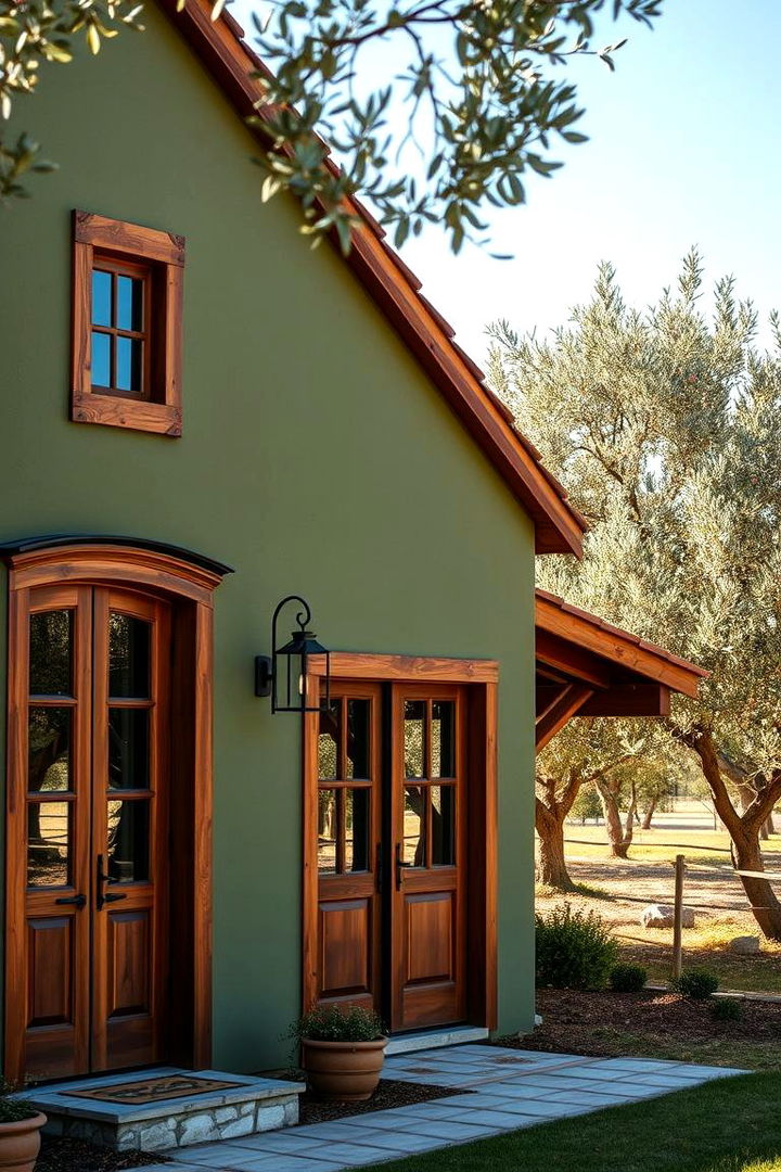 Olive Orchard Elegance - 22 Green Exterior House Paint Ideas