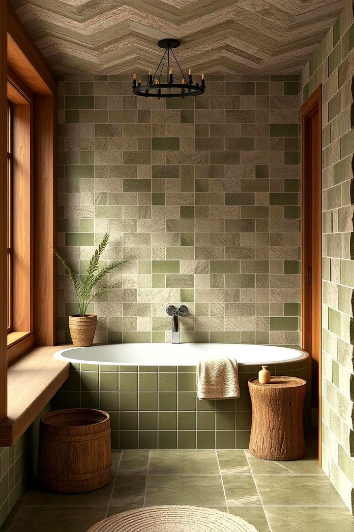 Olive Tone Oasis - 22 Green Bathroom Tile Ideas