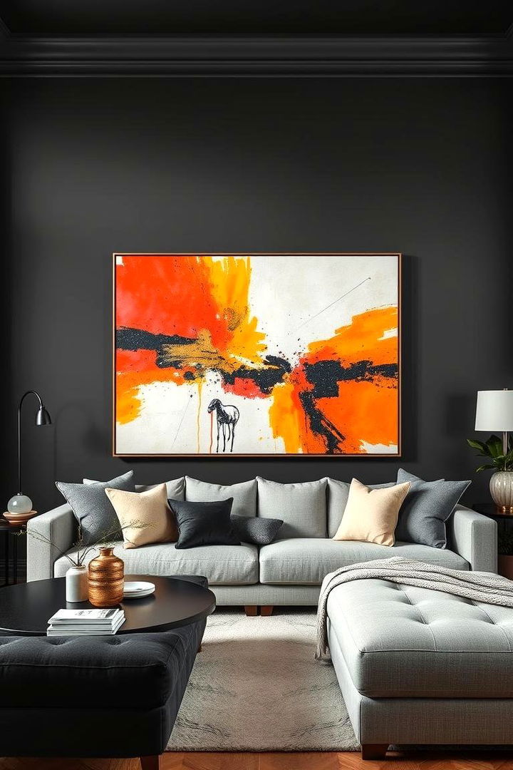 One Strategy Integrating Bold Artwork - 22 Contrasting Living Rooms With Dark Grey Walls