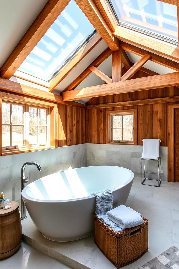 Open Air Tub and Skylights - 22 Barndominium Bathroom Ideas