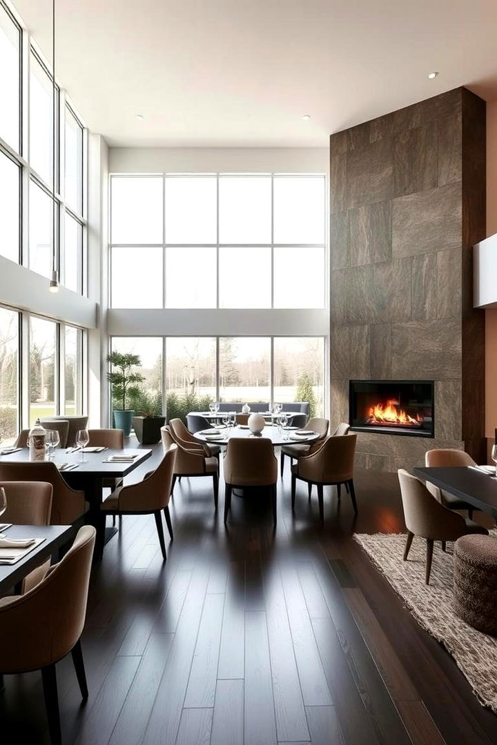 Open Concept Dining Merging with Hearth Elegance - 22 Dining Room With Fireplace Ideas