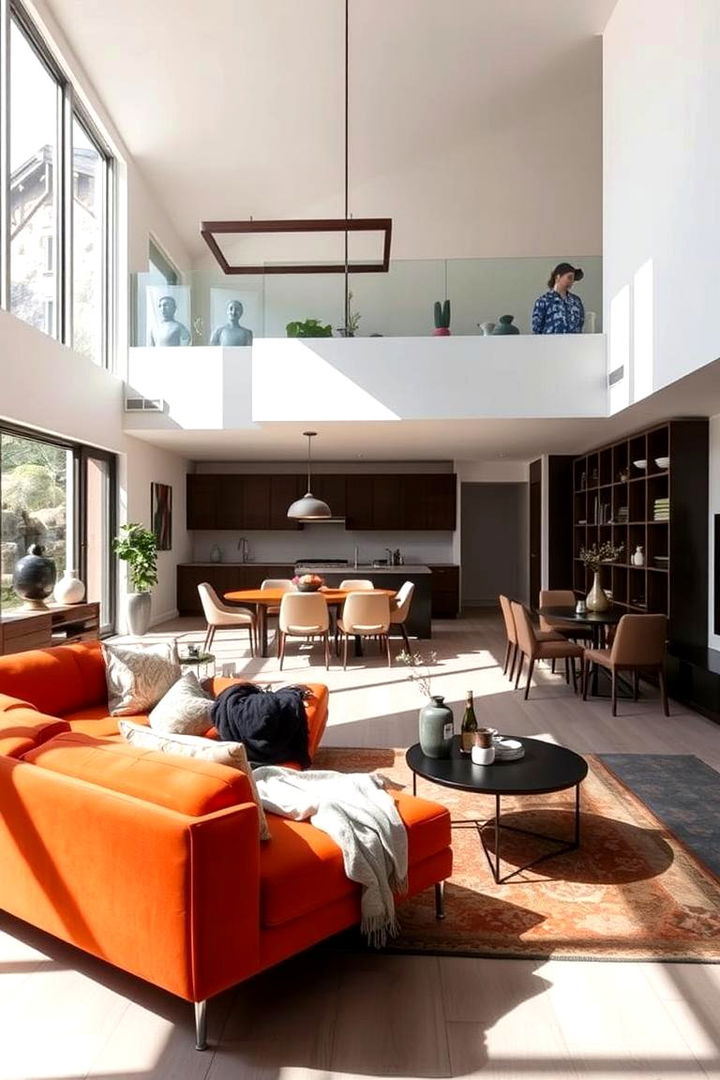 Open Concept Flow - 22 Orange Couch Living Room Ideas